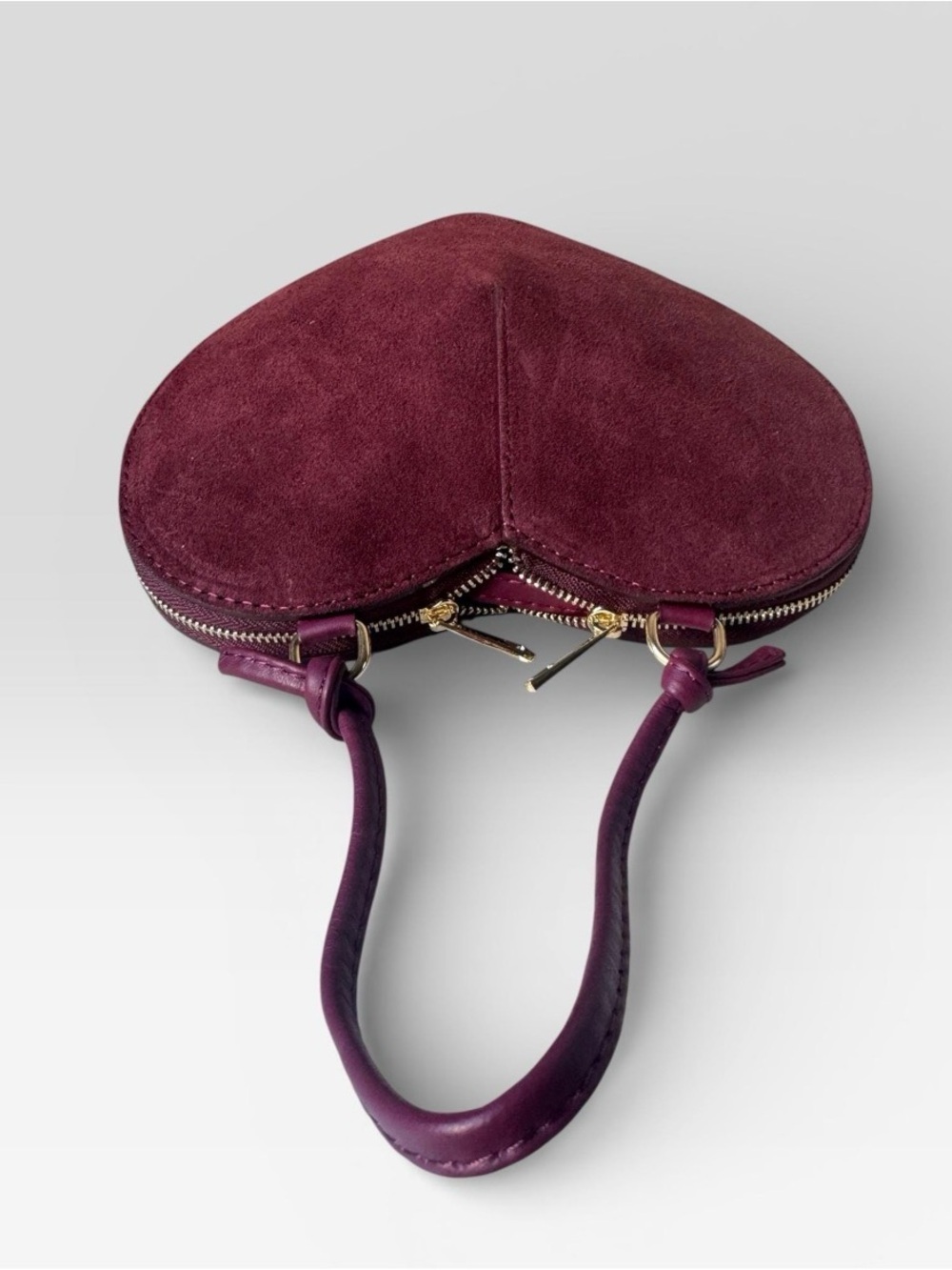 Burgundy genuine Italian suede heart bag
